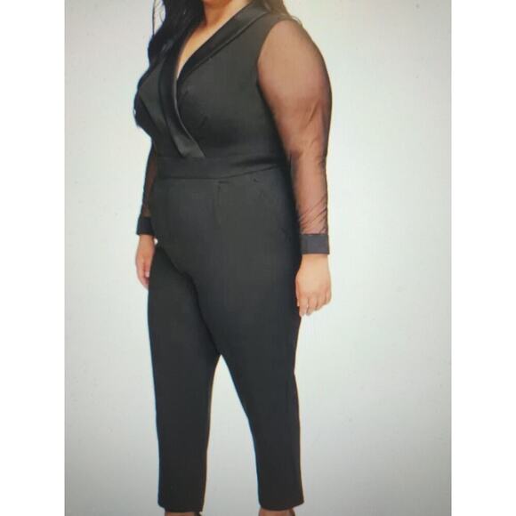 Jessica Howard Formal Jumpsuit Women's 24W NWT Sheer Sleeve Satin Pockets Tuxedo - Picture 2 of 12
